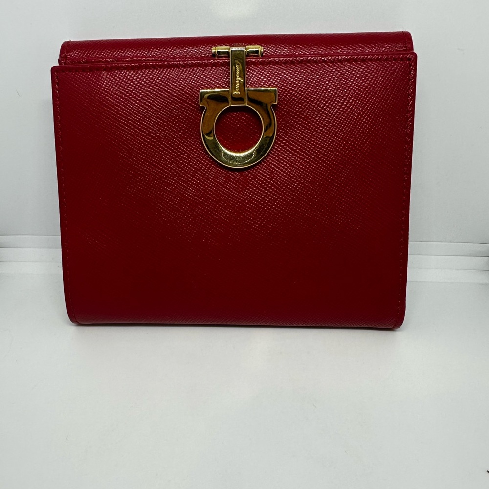 Salvatore Ferragamo Red Wallet with Gold Accent
